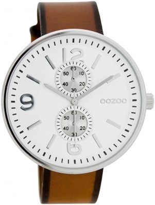 Oozoo Herrenuhr mit Lederband 46 MM Weiß / Braun C7076