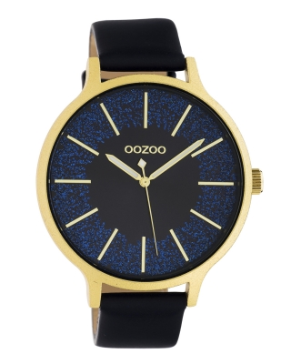 Oozoo Damenuhr mit Lederband 45 MM Goldfarben / Blau / Glitzer C10568