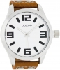 Oozoo XXL Armbanduhr Basic Line mit Lederband 52 MM Weiß / Cognac C1001