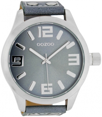 Oozoo XXL Armbanduhr Basic Line mit Lederband 52 MM Graublau / Graublau C1010