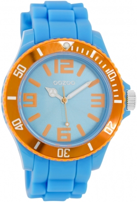 Oozoo Damenuhr mit Silikonarmband BiColor Zweifarbig 43 MM Neon Blau / Orange C5858