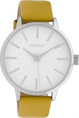 Oozoo Damenuhr mit Lederband 42 MM Weiß/Senfgelb C9750