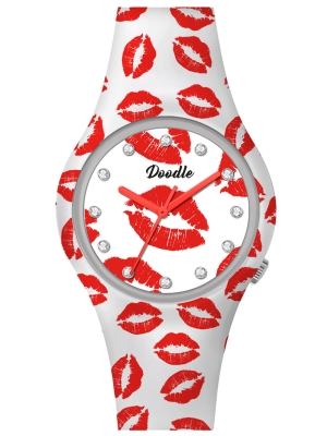 Doodle Watch Damenuhr Graphics Mood Kiss mit Silikonband 35 MM DO35019