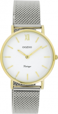 Oozoo Vintage Armbanduhr mit Edelstahl Milanaise Metallband 32 MM Goldfarben / Weiß C20121