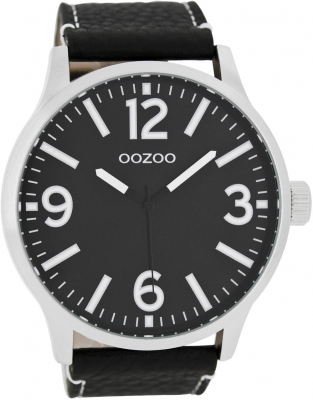 Oozoo Herrenuhr mit Lederband 50 MM Schwarz / Schwarz C7404