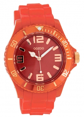 Oozoo Damenuhr mit Silikonarmband Rosefarbene arabische Zahlen und Indexe 43 MM Rot C5050