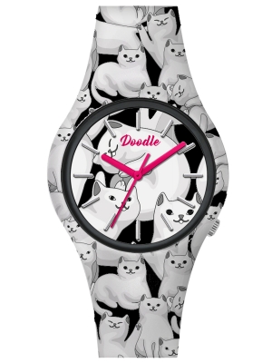 Doodle Watch Quarz Armbanduhr Tattoouhr Katze mit Silikonband 39 MM DO39016