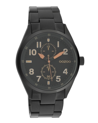 Oozoo Unisex Armbanduhr Chrono Look mit Edelstahl Gliederarmband 42 MM Schwarz C10635