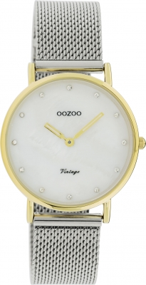 Oozoo Vintage Armbanduhr mit Edelstahl Milanaise Metallband 32 MM Goldfarben / Perlmutt C20120