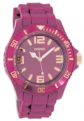 Oozoo Damenuhr mit Silikonarmband Rosefarbene arabische Zahlen und Indexe 43 MM Aubergine C5045