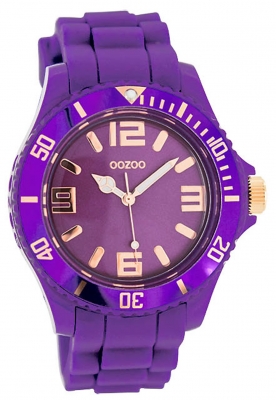 Oozoo Damenuhr mit Silikonarmband Rosefarbene arabische Zahlen und Indexe 43 MM Violett C5051