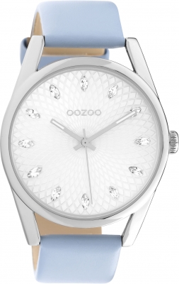 Oozoo Damen Armbanduhr mit Lederband 42 MM Silberfarben Mandala / Hellblau C10815