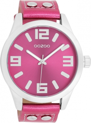 Oozoo Armbanduhr Basic mit Metallic Look Lederband 47 MM Pink / Metallic Pink C1078