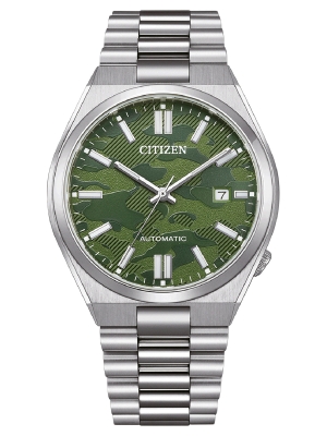 Citizen Herrenuhr Automatik Tsuyosa Silberfarben/Grün mit Edelstahl Gliederband NJ0159-86X