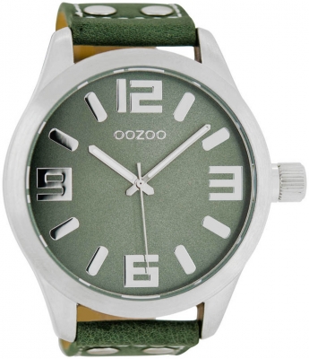 Oozoo XXL Armbanduhr Basic Line mit Lederband 52 MM Grün / Grün C1011
