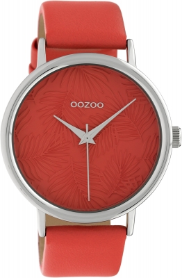 Oozoo Damenuhr mit Lederband 42 MM Colours of Summer Palmen Zifferblatt Unicolor Apricot C10166