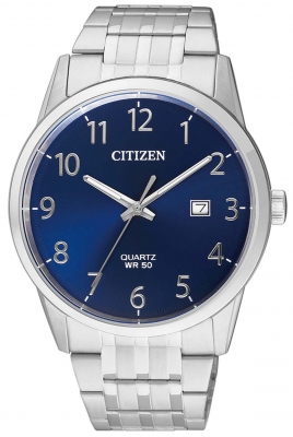 Citizen Herrenuhr Quarz Silberfarben/Blau mit Edelstahl Gliederband BI5000-52L