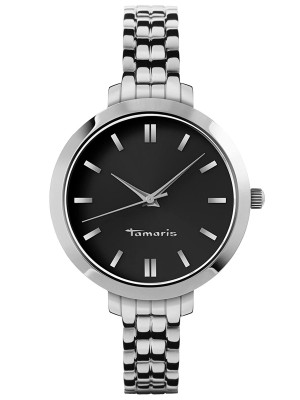 Tamaris Damen-Armbanduhr Analog Quarz Silberfarben / Schwarz B04000050