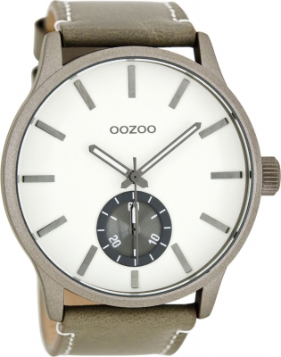 Oozoo Herrenuhr mit Lederband 50 MM Weiß / Grau C9035