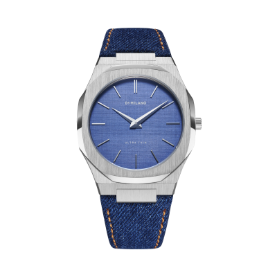 D1 Milano Ultra Thin Armbanduhr mit Canvasband Silberfarben / Blau 40 MM UTDJ01