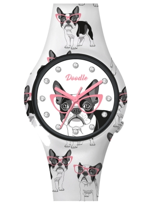 Doodle Watch Damenuhr Graphics Mood Bulldog mit Silikonband 35 MM DO35024