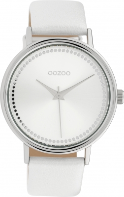 Oozoo Damenuhr mit Lederband 42 MM Silberfarben / Weiß C10149