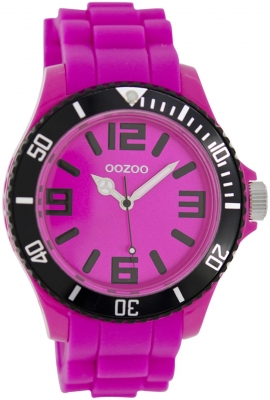 Oozoo Damenuhr mit Silikonarmband BiColor Zweifarbig 43 MM Pink / Schwarz C5844