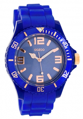 Oozoo Damenuhr mit Silikonarmband Rosefarbene arabische Zahlen und Indexe 43 MM Blau C5049