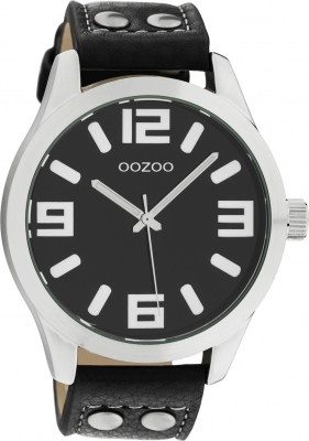 Oozoo Armbanduhr Basic Line mit Lederband 47 MM Schwarz / Schwarz C1054